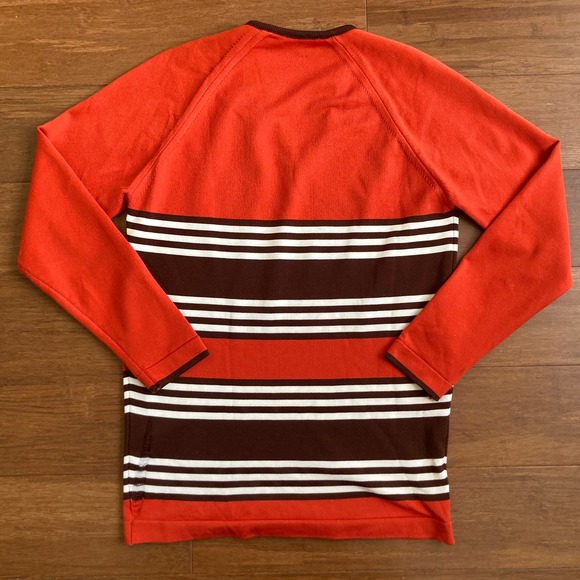 Vintage 70s Orange Brown Striped V Neck Shirt // Size Small - Picture 6 of 7